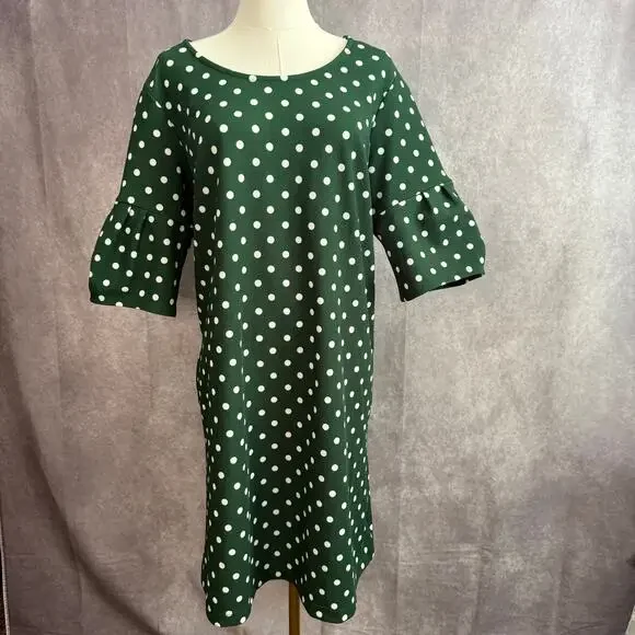 Agnes & Dora White & Green Polka Dot Bell Sleeve Shift Dress Retro Colorful - Picture 3 of 11